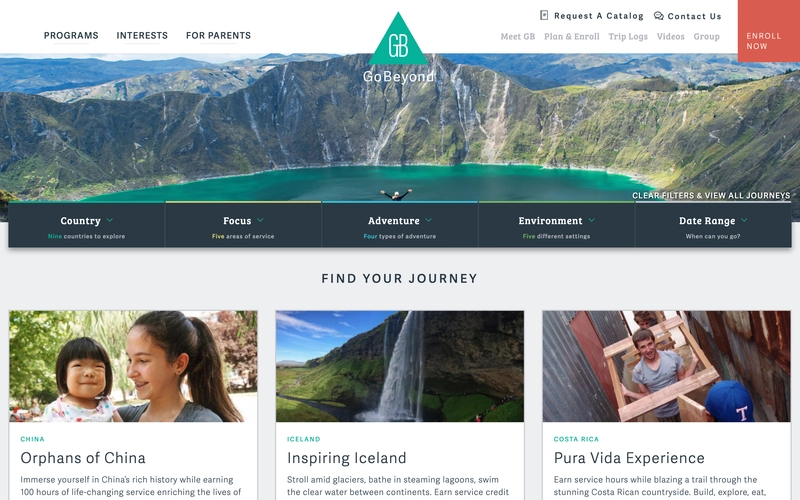 initial desktop re-design for the GoBeyond Travel programs page filters